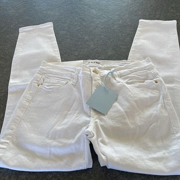 Frame Le Skinny de Jeanne Crop skinny fit jeans in white size 27 BNWT - Picture 5 of 7
